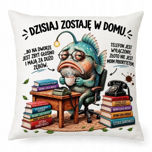 Poduszka dekoracyjna Jasiek 40×40 cm – Śmieszna Ryba| Unikat | Handmade