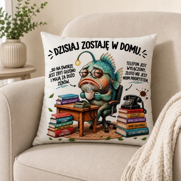 Poduszka dekoracyjna Jasiek 40×40 cm – Śmieszna Ryba| Unikat | Handmade